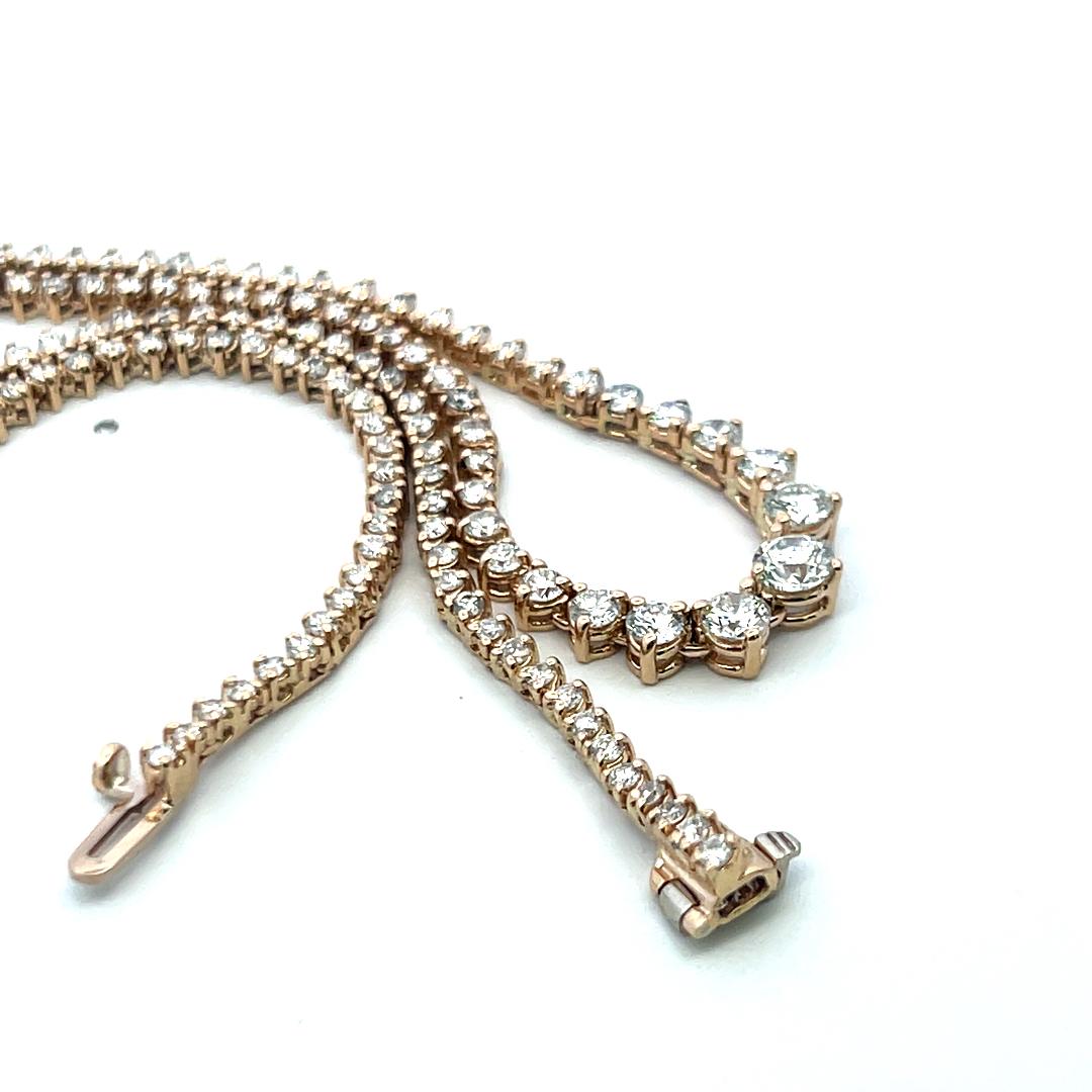 Collier Riviera en or jaune 14 carats, diamant rond brillant de 5,80 ct (F VS) en vente 6