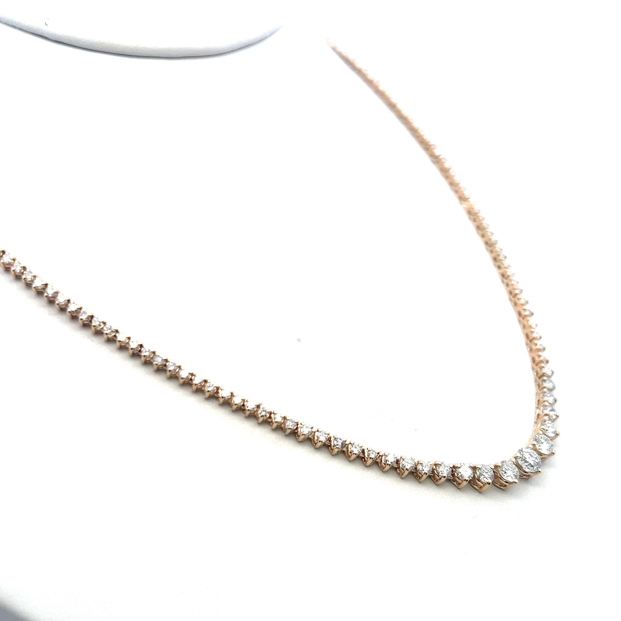 Taille brillant Collier Riviera en or jaune 14 carats, diamant rond brillant de 5,80 ct (F VS) en vente