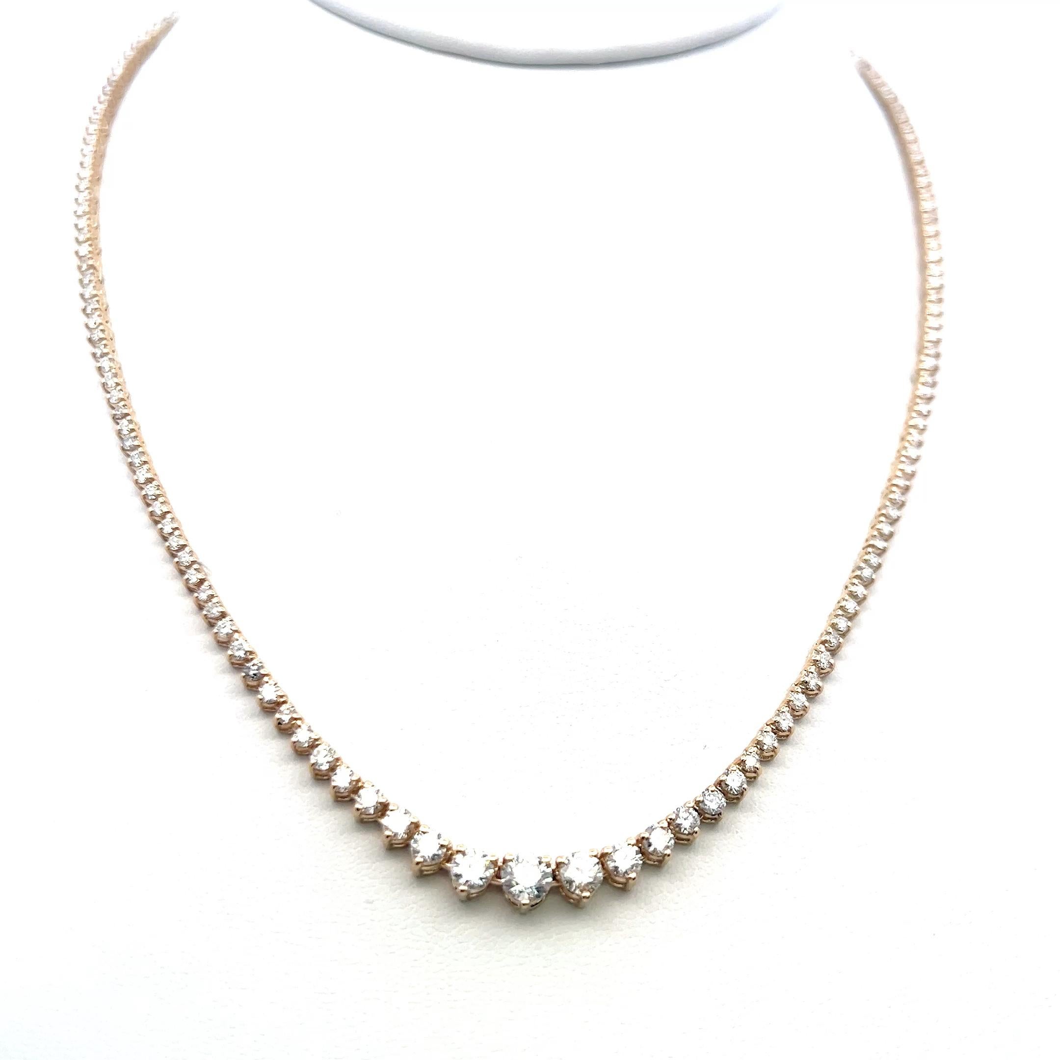 Collier Riviera en or jaune 14 carats, diamant rond brillant de 5,80 ct (F VS) Bon état - En vente à New York, NY