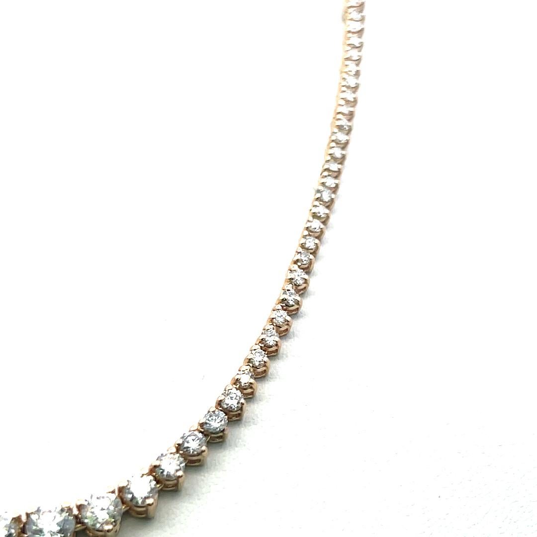 Collier Riviera en or jaune 14 carats, diamant rond brillant de 5,80 ct (F VS) en vente 1