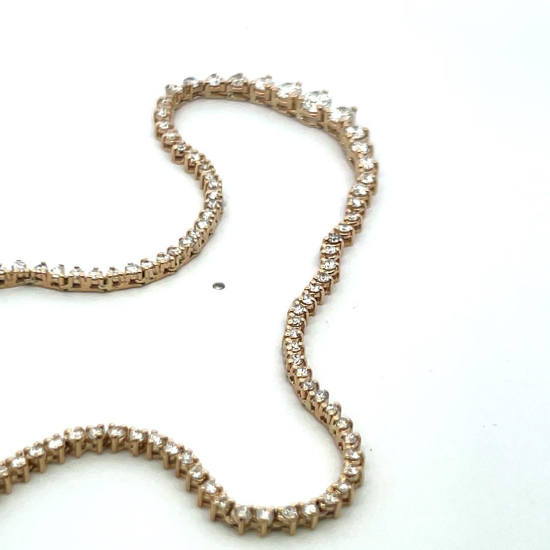 Collier Riviera en or jaune 14 carats, diamant rond brillant de 5,80 ct (F VS) en vente 3