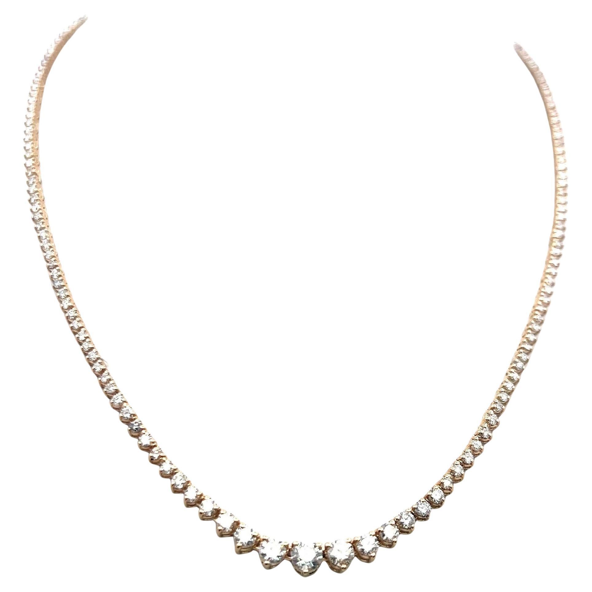 Collier Riviera en or jaune 14 carats, diamant rond brillant de 5,80 ct (F VS)