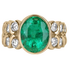 5.80tcw 14K kolumbianischer Smaragd Ovalschliff & Diamantband-Akzent-Ring