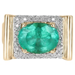 6.08tcw 14K Colombian Emerald-Oval Cut & Diamond East to West Gold Vintage Ring