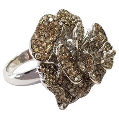 5.81 Carat Brown Diamond Flower Shape 18 Karat White Gold Band Cocktail Ring