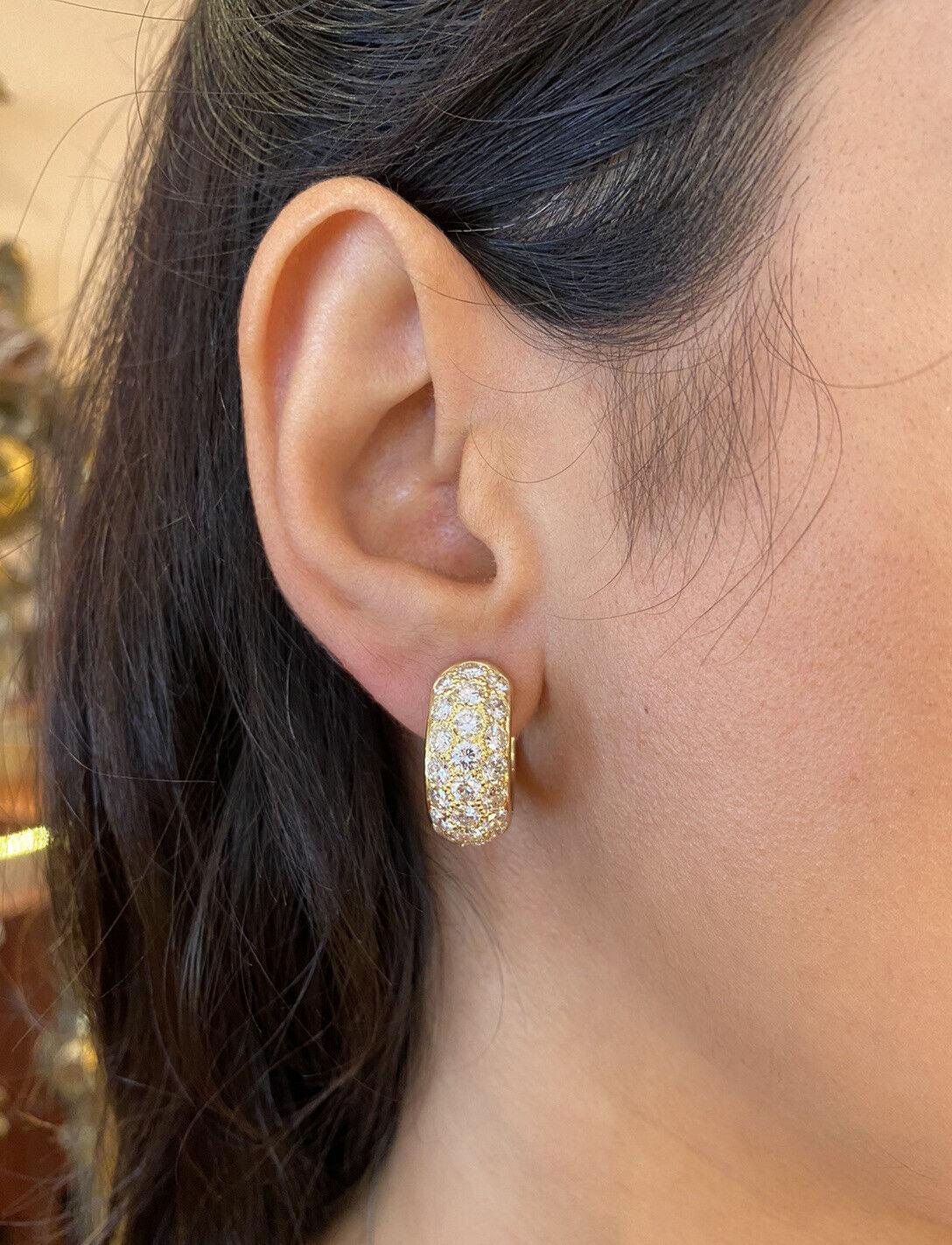 Pavé Hoop Diamond Earrings in 18k Yellow Gold

Pavé Hoop Diamond Earrings feature 44 Round Brilliant Cut Diamond set in 18k Yellow Gold.

Total diamond weight is 5.81 carats.

Earrings measure 7/8