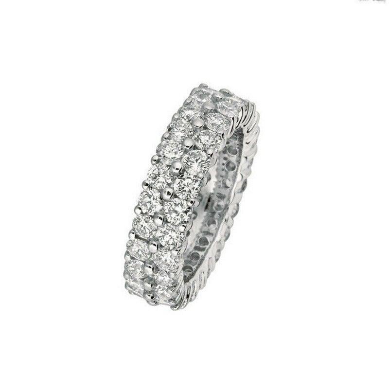 For Sale:  5.81 Carat Natural 2-Row Diamond Eternity Ring Band G SI 18 Karat White Gold 2