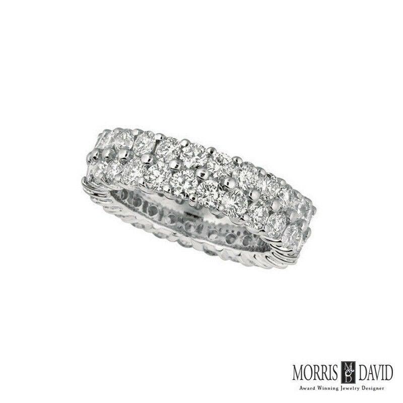 For Sale:  5.81 Carat Natural 2-Row Diamond Eternity Ring Band G SI 18 Karat White Gold 3