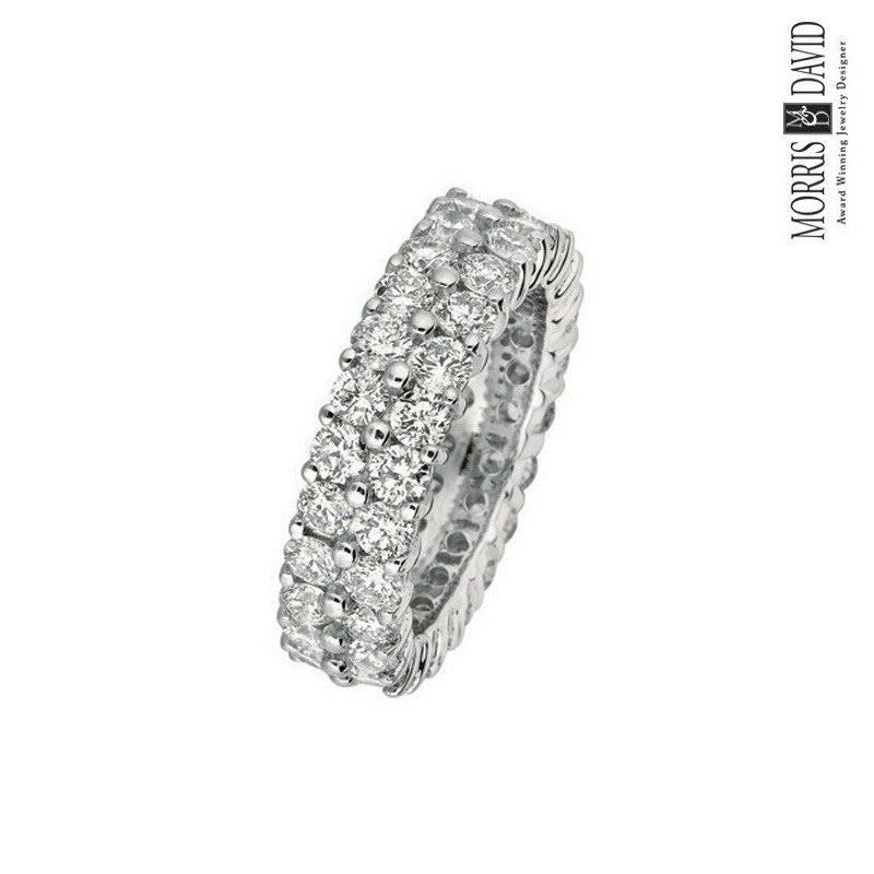 For Sale:  5.81 Carat Natural 2-Row Diamond Eternity Ring Band G SI 18 Karat White Gold 4