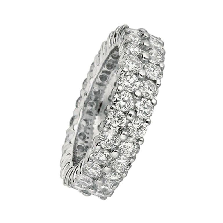 For Sale:  5.81 Carat Natural 2-Row Diamond Eternity Ring Band G SI 18 Karat White Gold