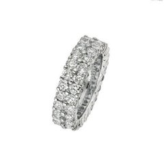 5.81 Carat Natural 2-Row Diamond Eternity Ring Band G SI 18 Karat White Gold