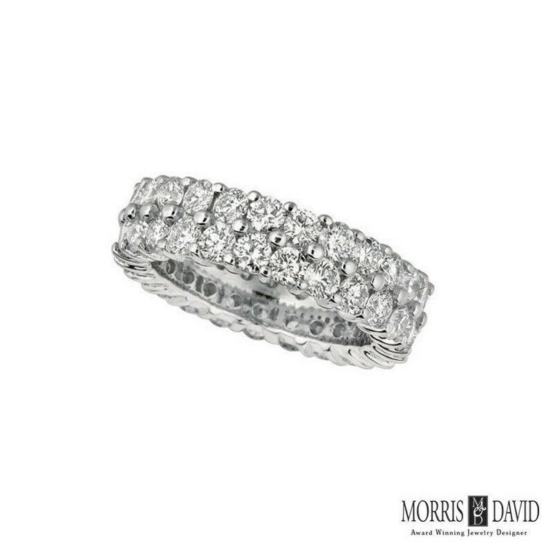 Contemporary 5.81 Carat Natural 2-Row Diamond Eternity Ring Band G SI 18 Karat White Gold For Sale