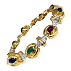 5.81 Carat Natural Sapphires Emeralds Ruby Diamond Bracelet 14 Karat