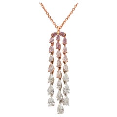 5.81 Pink and White Diamond Tassel Necklace Set in 18K Rose Gold