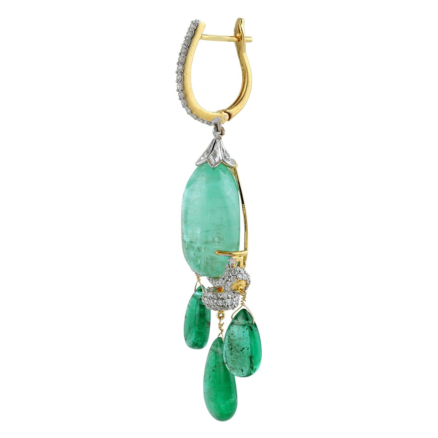 Modern 58.18 Carat Emerald Diamond 18 Karat Gold Earrings For Sale