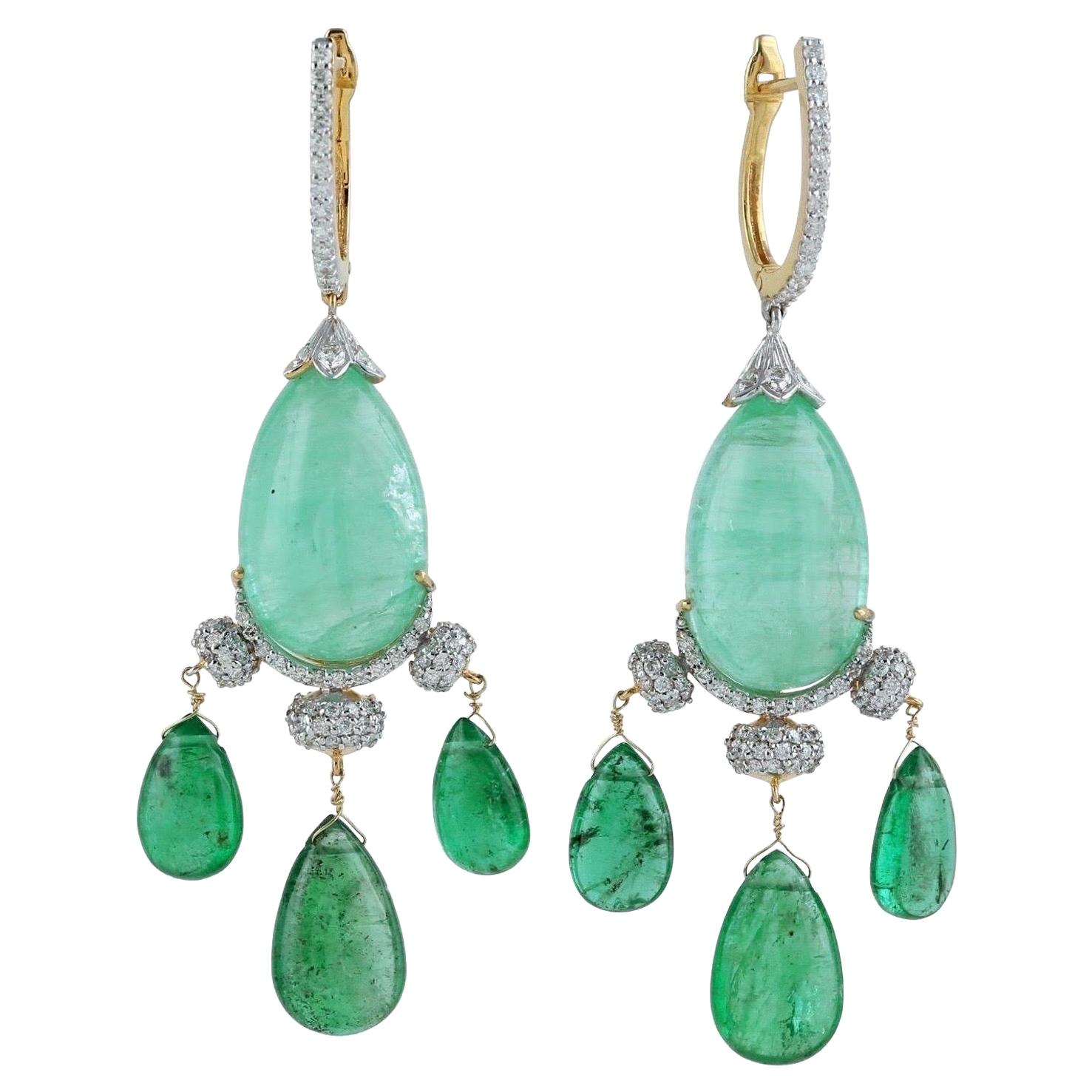 58.18 Carat Emerald Diamond 18 Karat Gold Earrings
