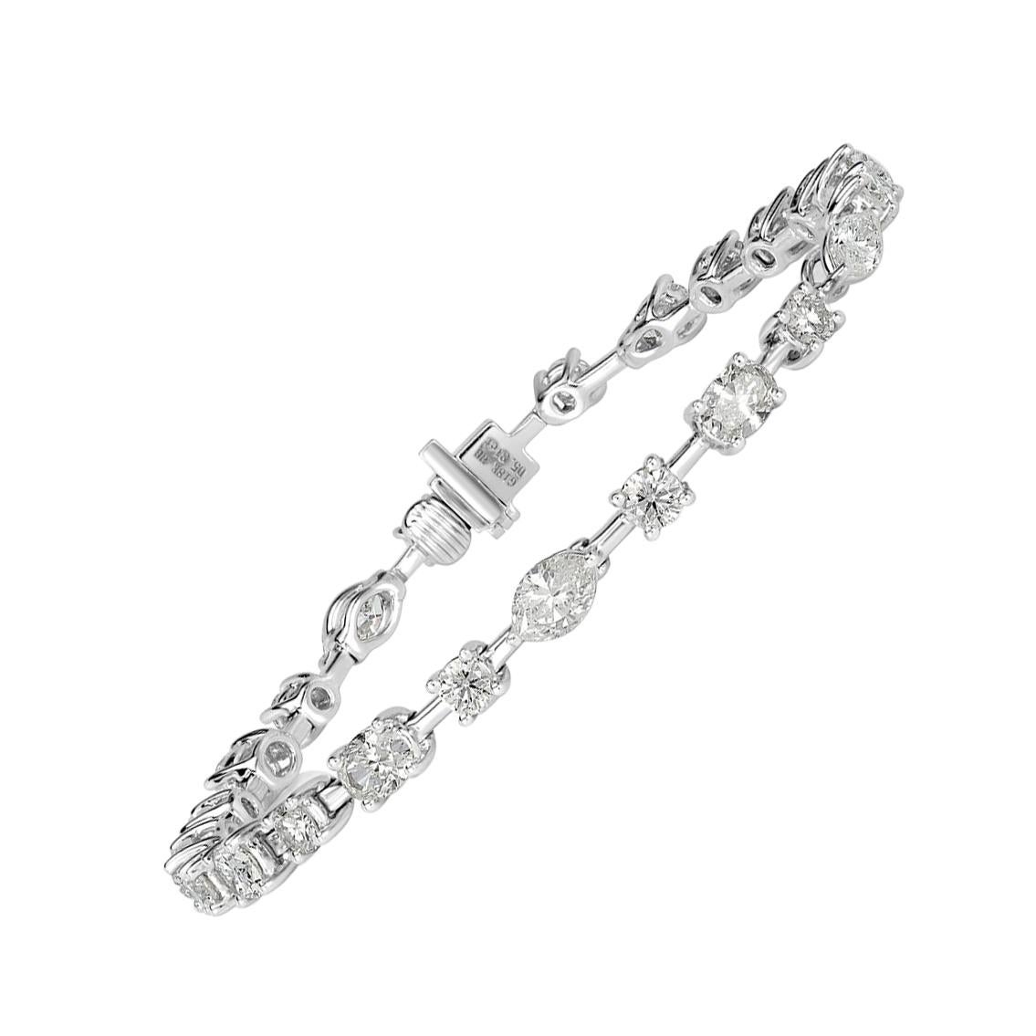 5.81ct Oval Cut Marquise Cut & Round Brilliant Cut Diamond Bracelet in 18k Gold For Sale