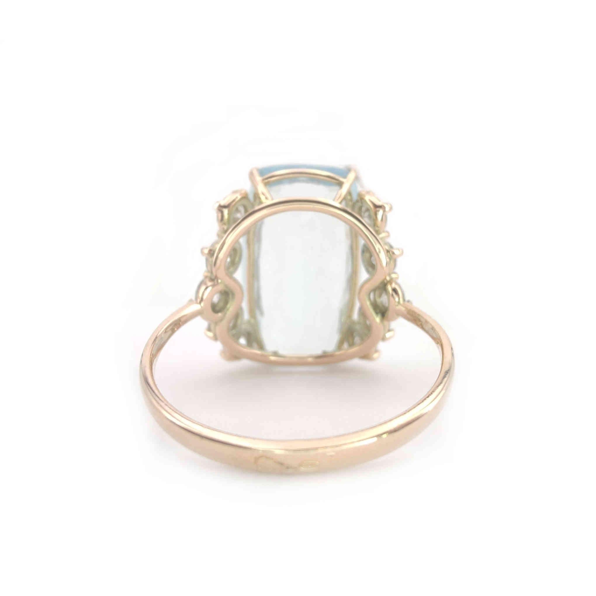 Women's 5.82 Carat Aquamarine & 0.66 carats Diamond 14K Ring - Handmade Sophistication