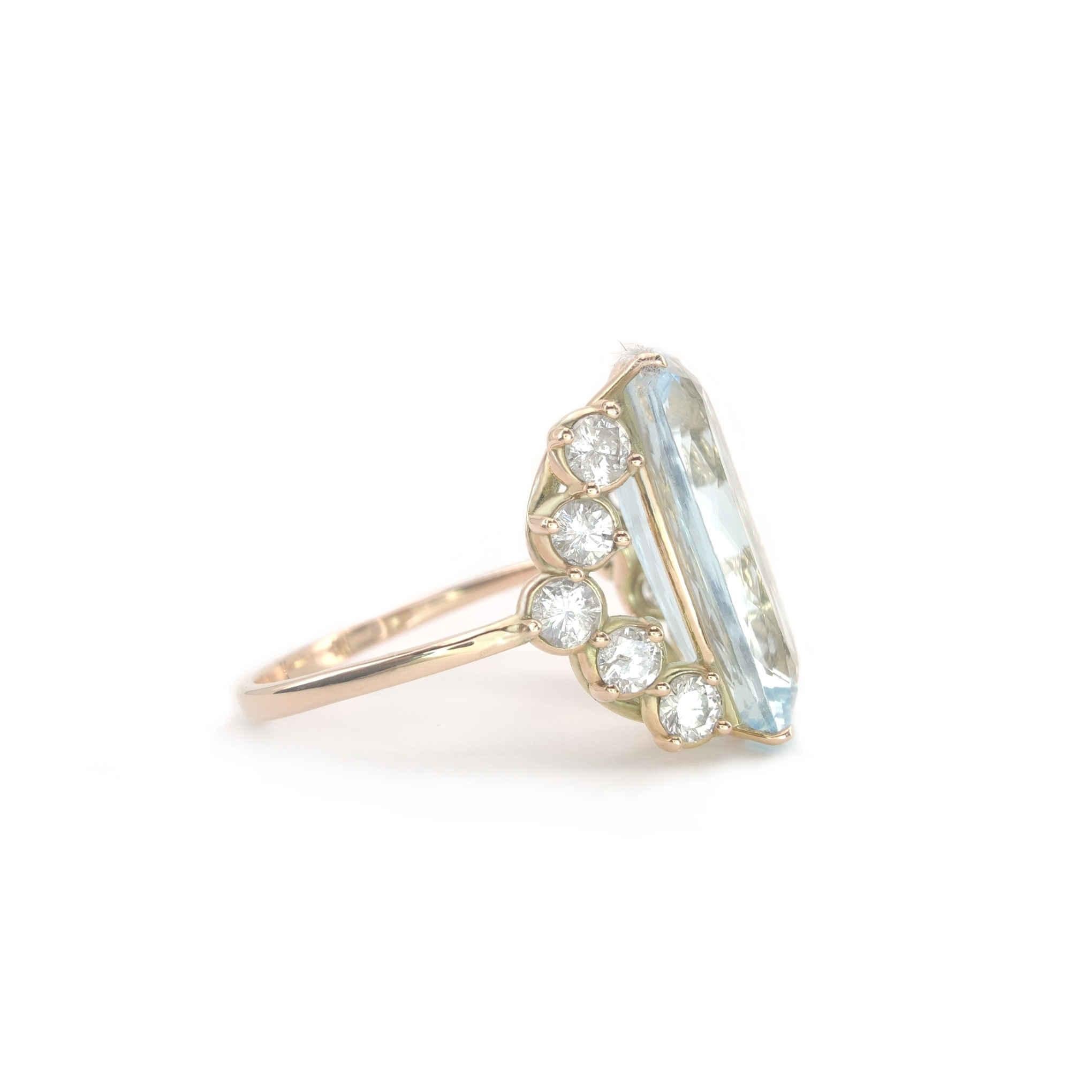 5.82 Carat Aquamarine & 0.66 carats Diamond 14K Ring - Handmade Sophistication 1