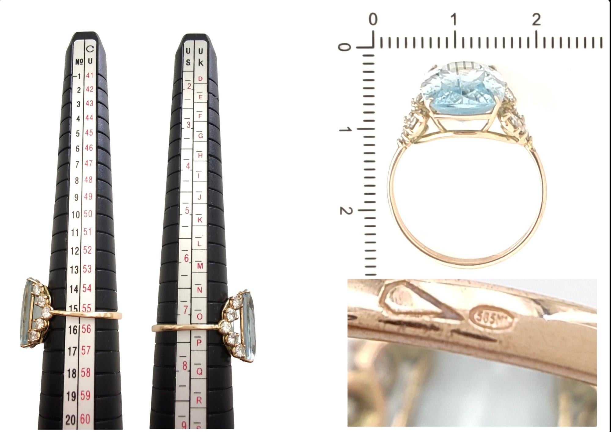 5.82 Carat Aquamarine & 0.66 carats Diamond 14K Ring - Handmade Sophistication 2