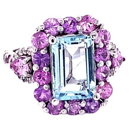 5.82 Carat Aquamarine Pink Sapphire Diamond White Gold Cocktail Ring en vente