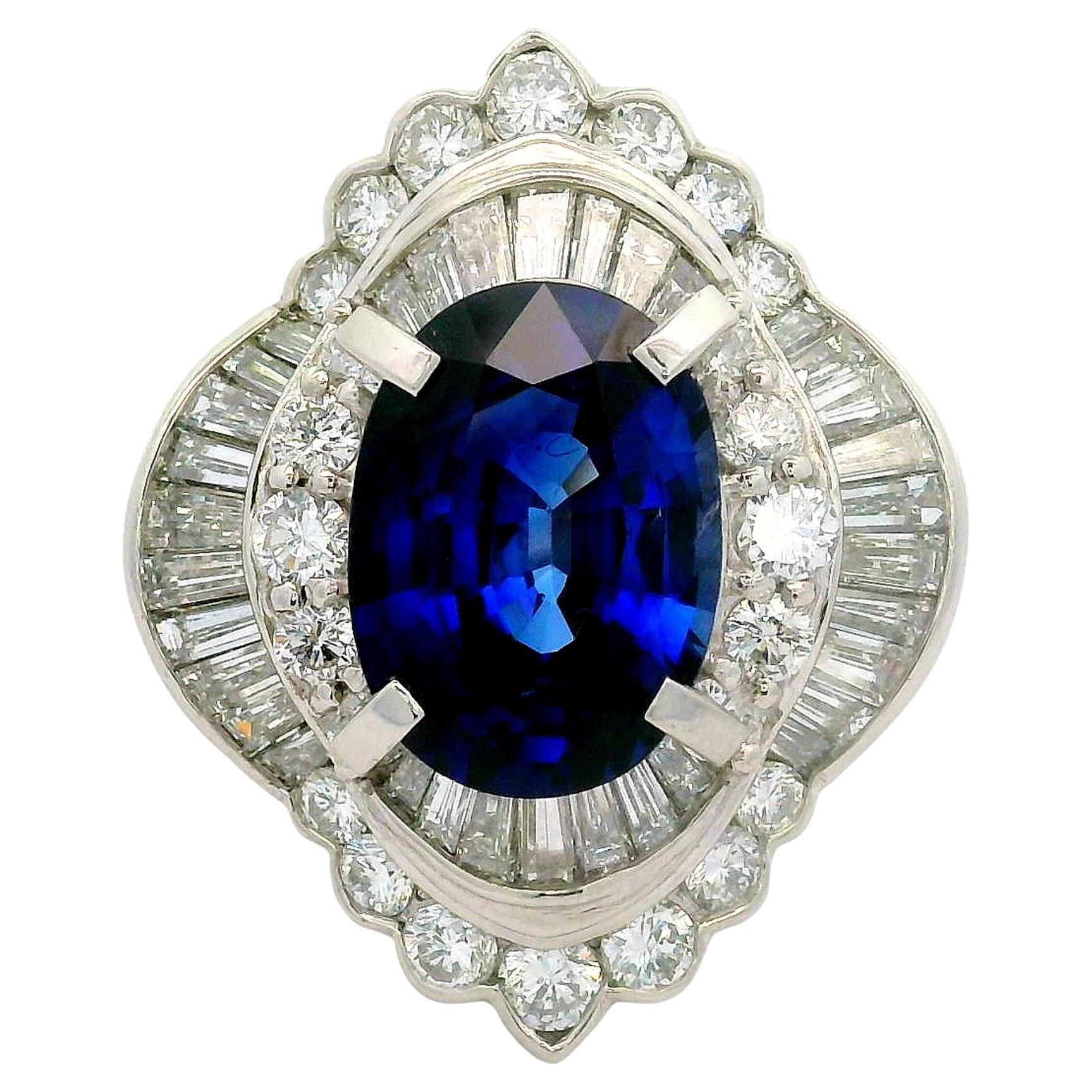 5.82 Carat Blue Sapphire Diamond Platinum Ballerina Ring