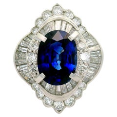 5.82 Carat Blue Sapphire Diamond Platinum Ballerina Ring
