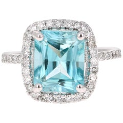 5.82 Carat Blue Zircon Diamond 14 Karat White Gold Ring
