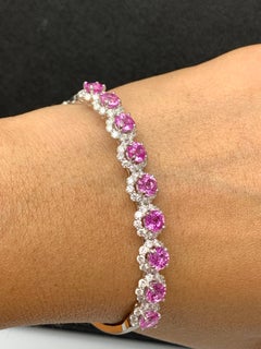 Pulsera de diamantes con zafiro rosa talla brillante de 5,82 quilates en oro blanco de 18 quilates