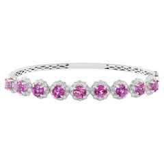 5.82 Carat Brilliant Cut Pink Sapphire Diamond Bangle Bracelet in 18k White Gold