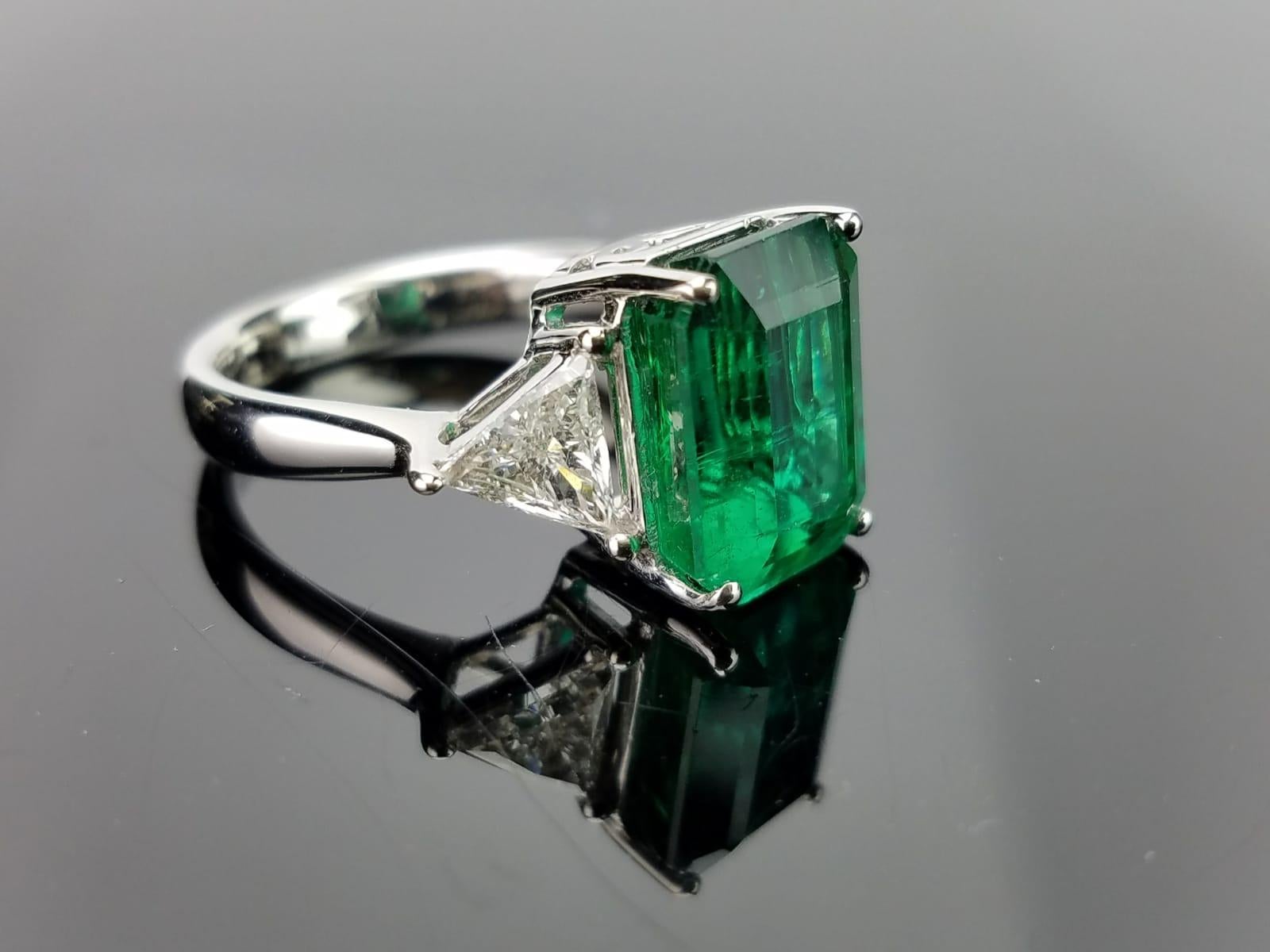 Art Deco 5.82 Carat Emerald and Diamond Three-Stone Engagement Ring