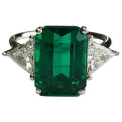 5.82 Carat Emerald and Diamond Three-Stone Engagement Ring