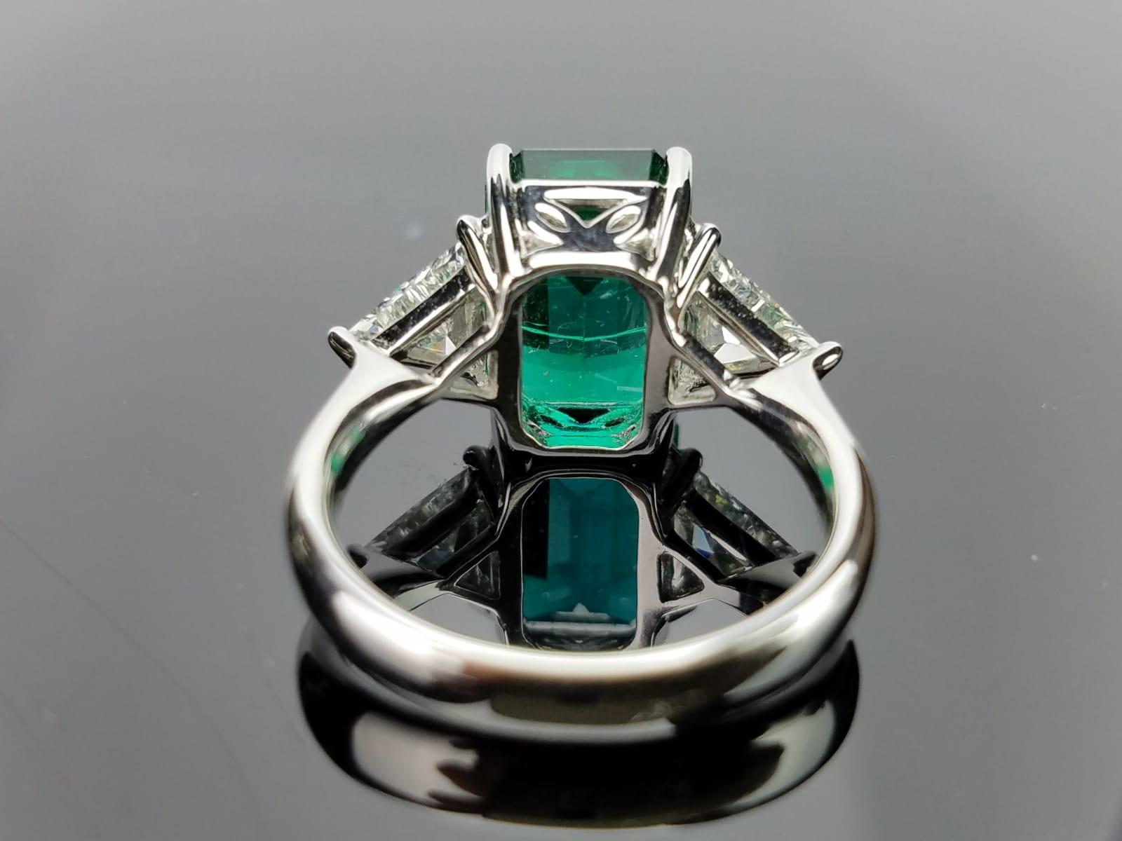 Women's 5.82 Carat Emerald and Diamond Three-Stone Engagement Ring