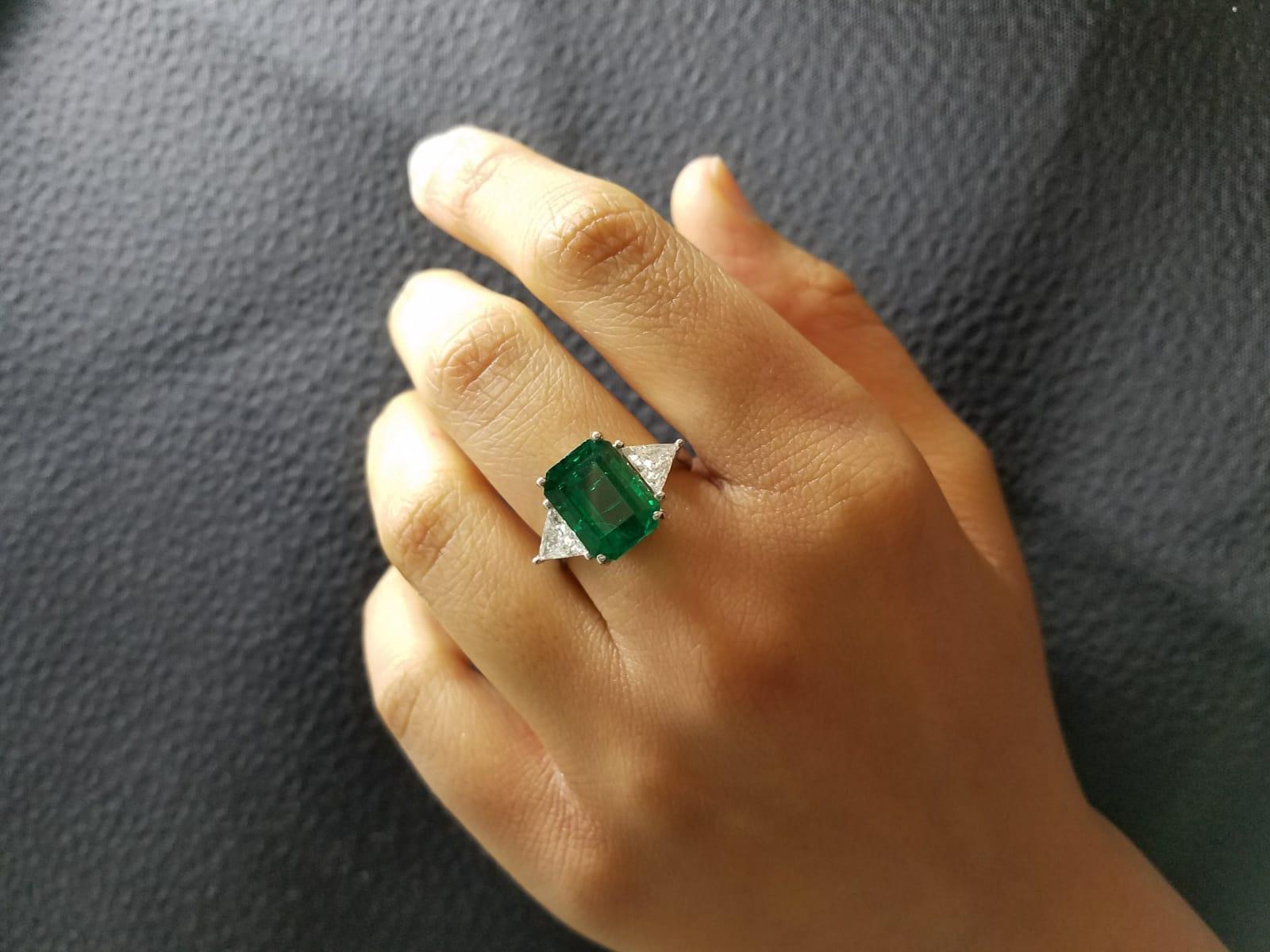 5.82 Carat Emerald and Diamond Three-Stone Engagement Ring 1
