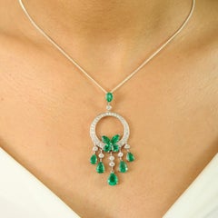 5.82 Carat Natural Drop Emerald Cocktail Pendant with Diamonds in 18k White Gold