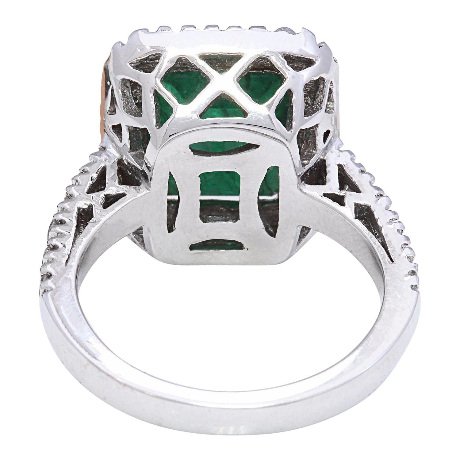 Modern Dazzling Natural Emerald Diamond Ring In 14 Karat Solid White Gold  For Sale