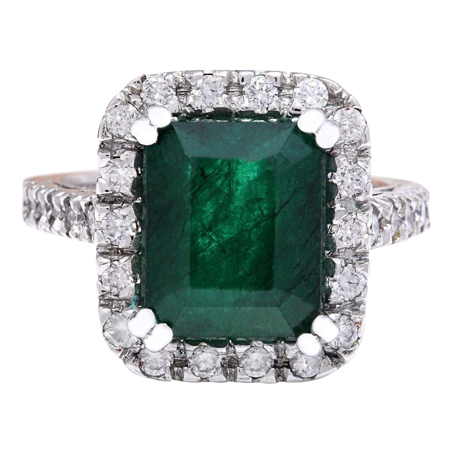 Dazzling Natural Emerald Diamond Ring In 14 Karat Solid White Gold  For Sale