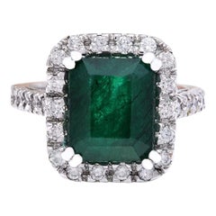 Dazzling Natural Emerald Diamond Ring In 14 Karat Solid White Gold