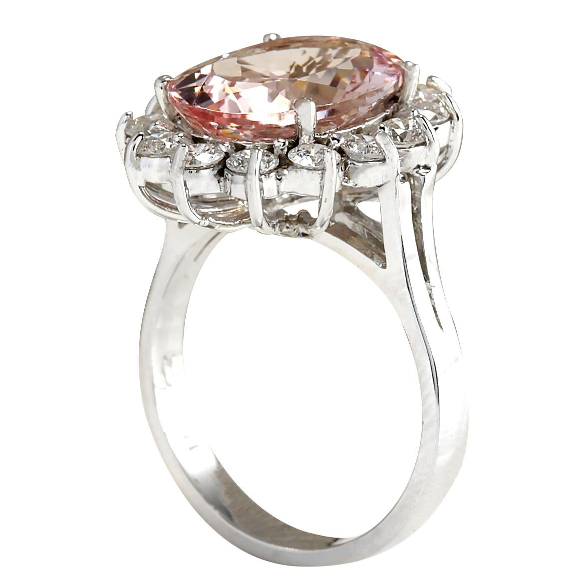 Oval Cut Morganite Diamond Ring In 14 Karat White Gold  For Sale