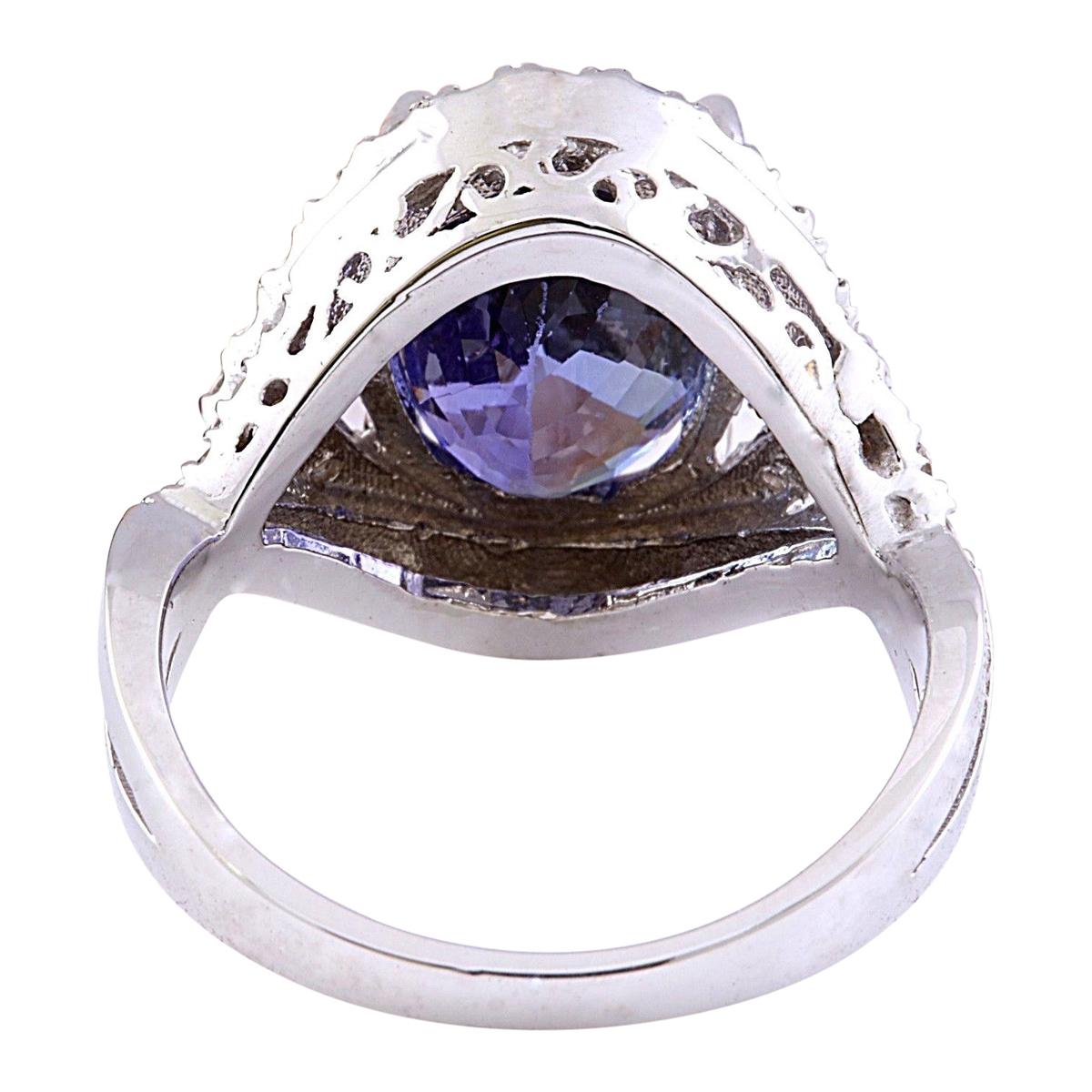 Oval Cut Natural Tanzanite Diamond Ring In 14 Karat Solid White Gold  For Sale