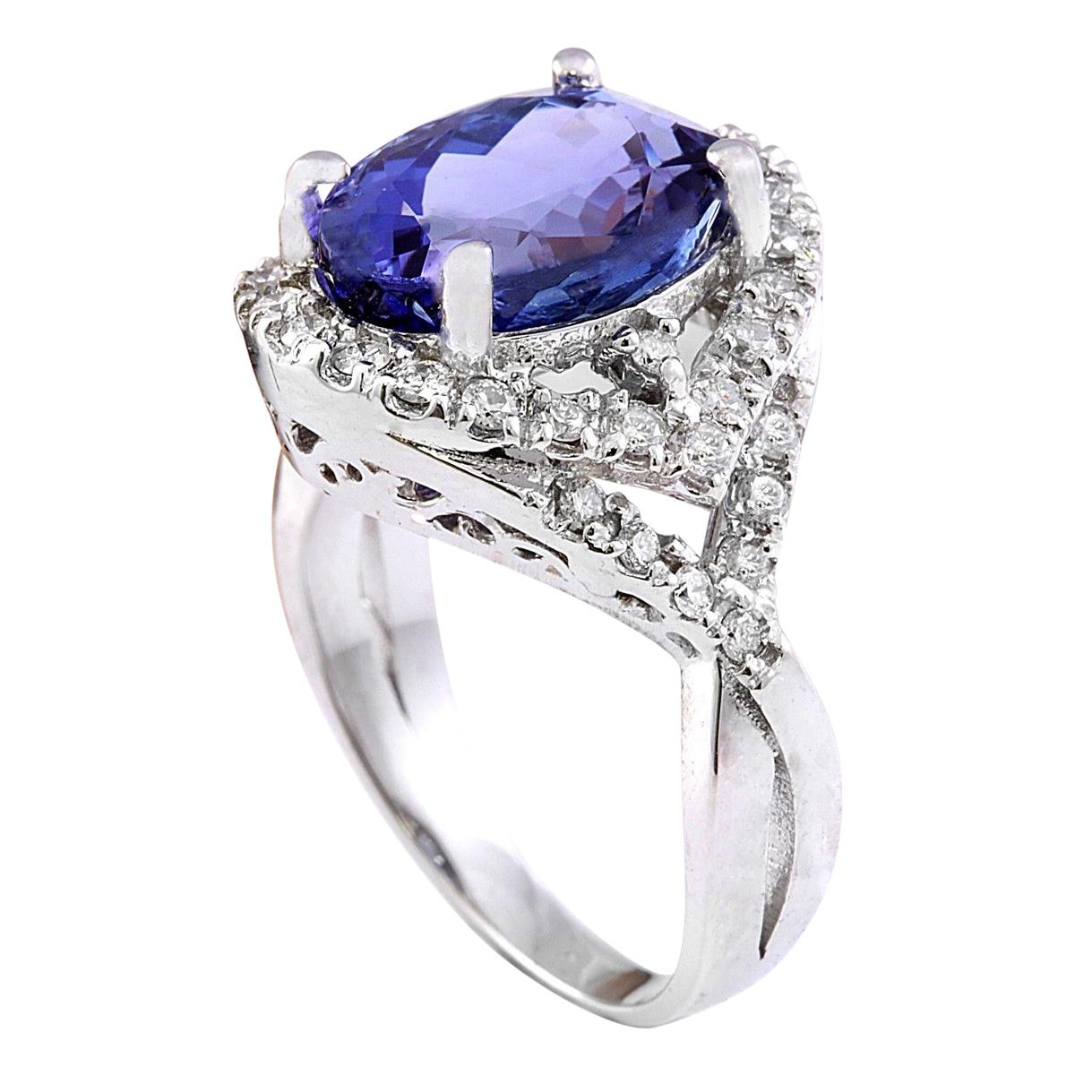 Natural Tanzanite Diamond Ring In 14 Karat Solid White Gold  In New Condition For Sale In Los Angeles, CA