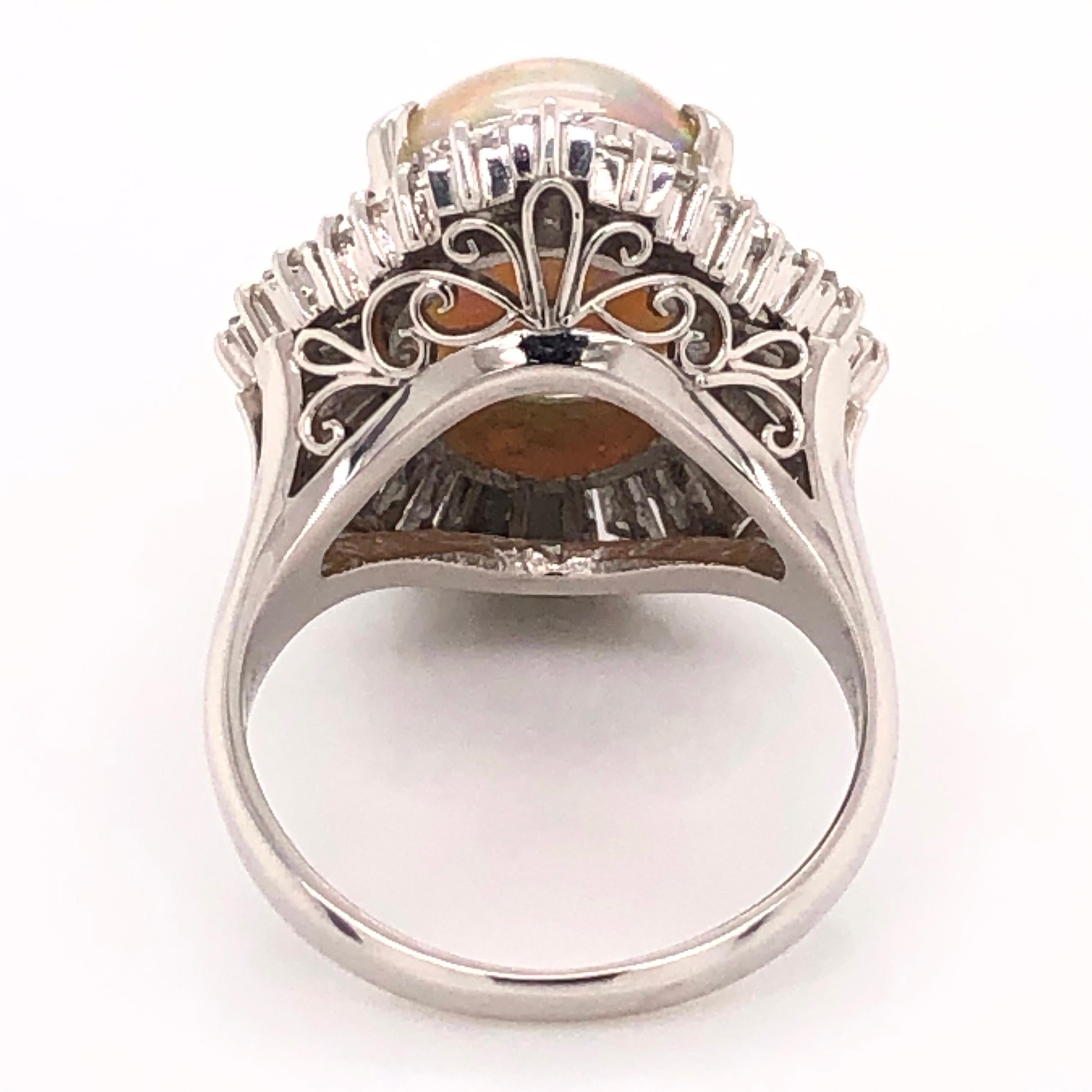 Modernist 5.82 Carat Opal Diamond Platinum Vintage Cocktail Ring Fine Estate Jewelry For Sale