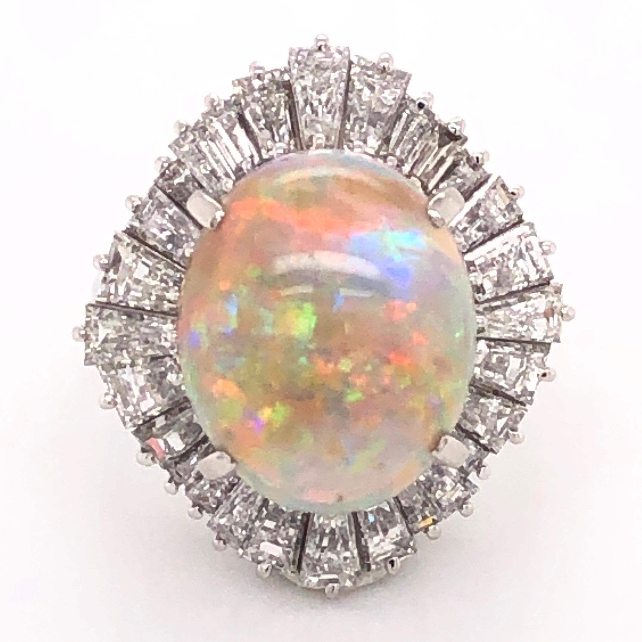 Mixed Cut 5.82 Carat Opal Diamond Platinum Vintage Cocktail Ring Fine Estate Jewelry For Sale