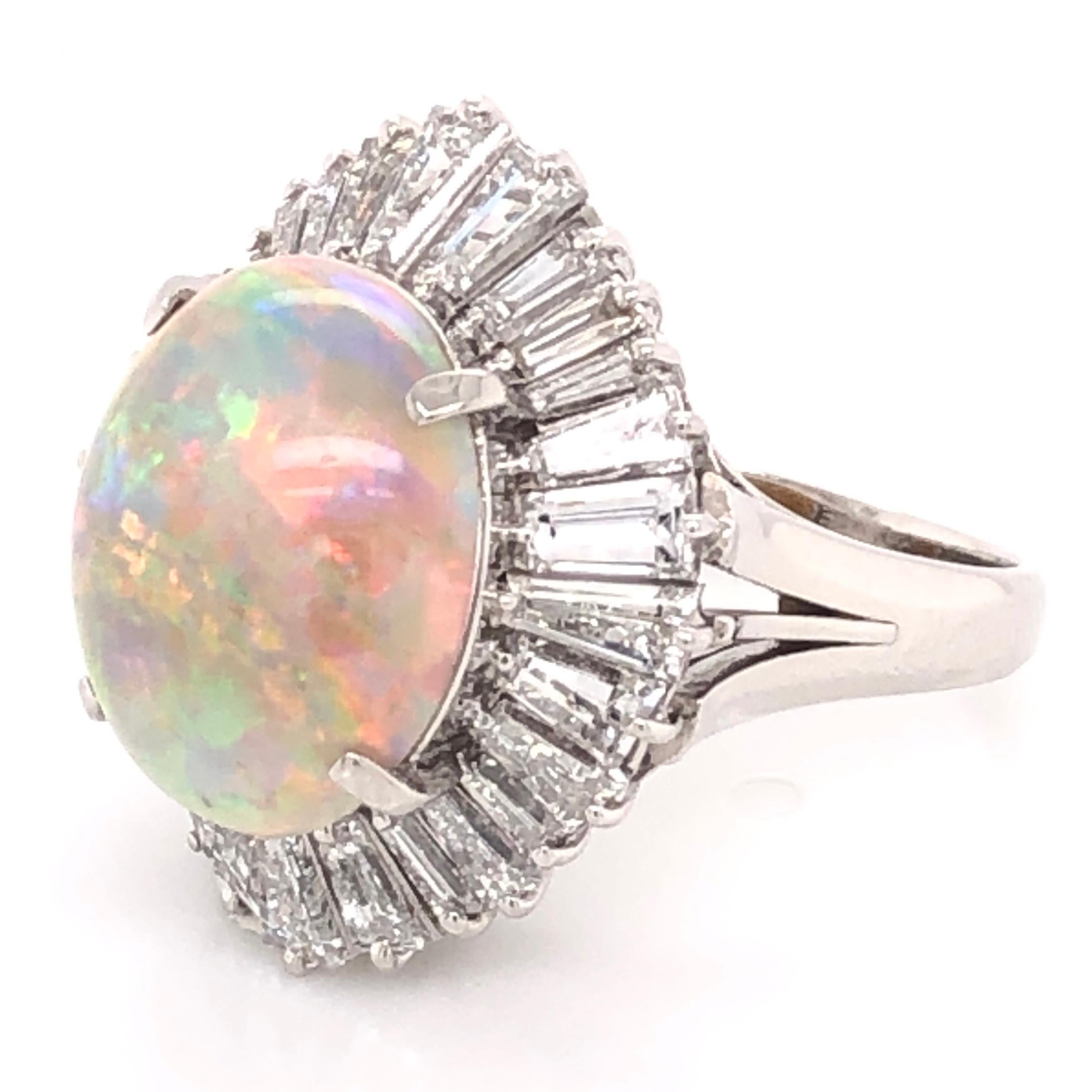 Women's 5.82 Carat Opal Diamond Platinum Vintage Cocktail Ring Fine Estate Jewelry For Sale