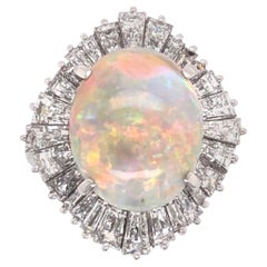 5.82 Carat Opal Diamond Platinum Vintage Cocktail Ring Fine Estate Jewelry
