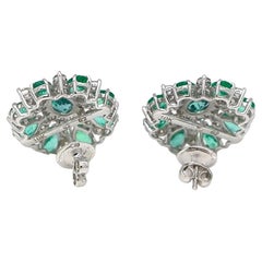 5.82 Carat Oval Emerald Flower Earrings 1.90 Carat Diamond 10 Karat White Gold