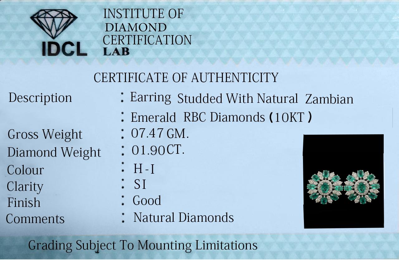 Women's 5.82 Carat Oval Emerald Flower Earrings 1.90 Carat Diamond 10 Karat White Gold For Sale