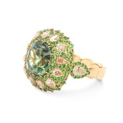 5.82 Carat Russian Demantoid Yellow Diamond 18 Karat Gold Cocktail Ring