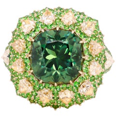 5,82 Karat russischer Demantoid gelber Diamant 18 Karat Gold Cocktail-Ring