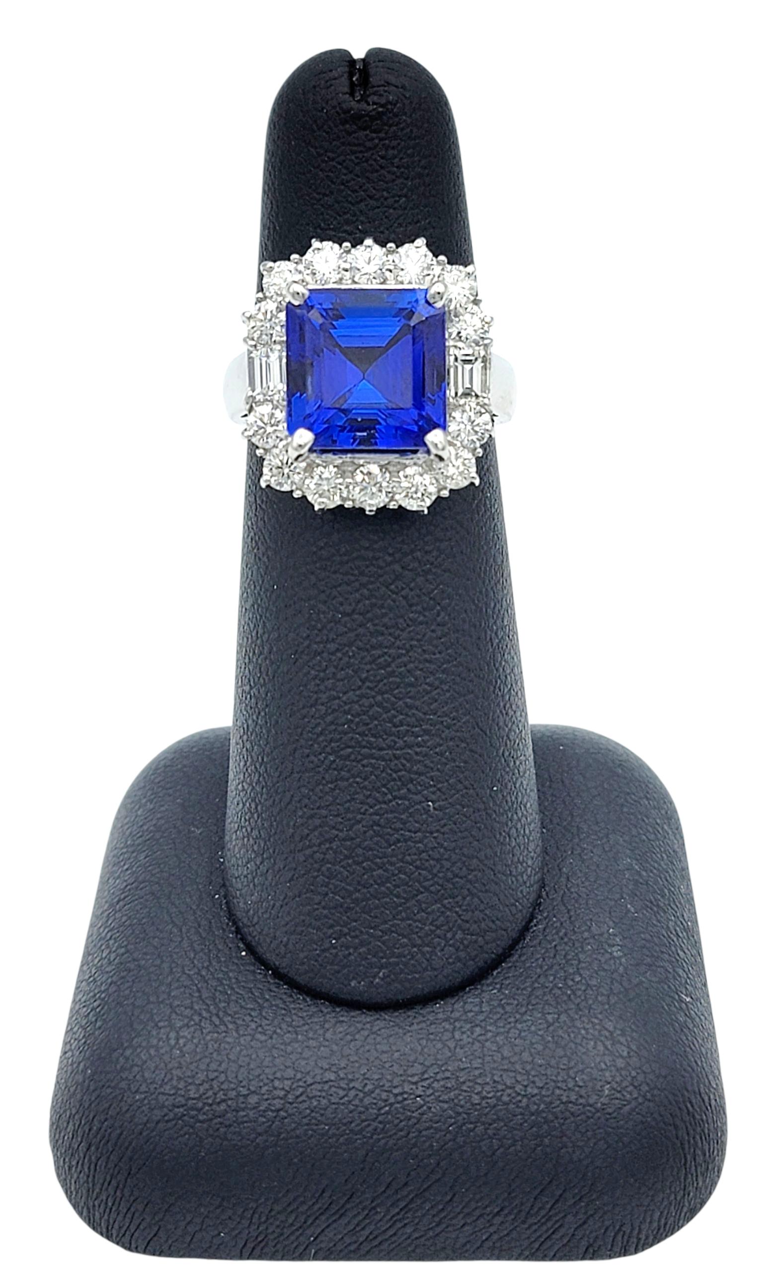 Anello quadrato di tanzanite taglio smeraldo da 5,82 carati con diamanti in oro bianco 14 carati in vendita 7
